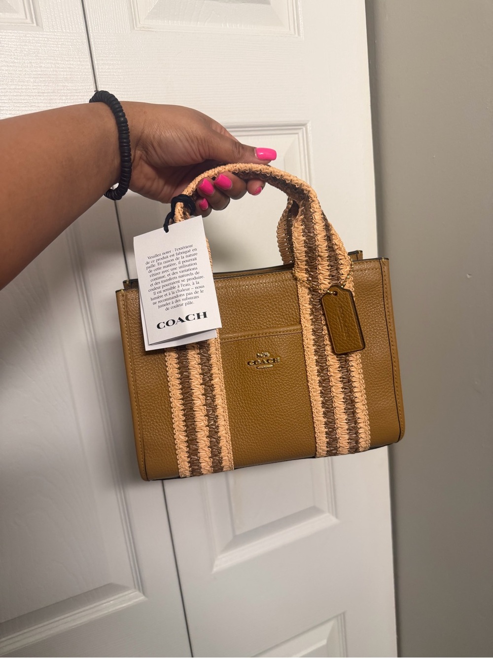 Coach Tan Leather Stripe Handle Tote